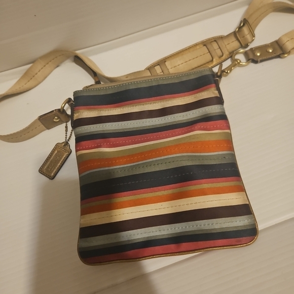 Vintage Y2K Coach 41674 Legacy Stripe Scarf Print  Crossbody 65th Anniversary - Picture 7 of 11